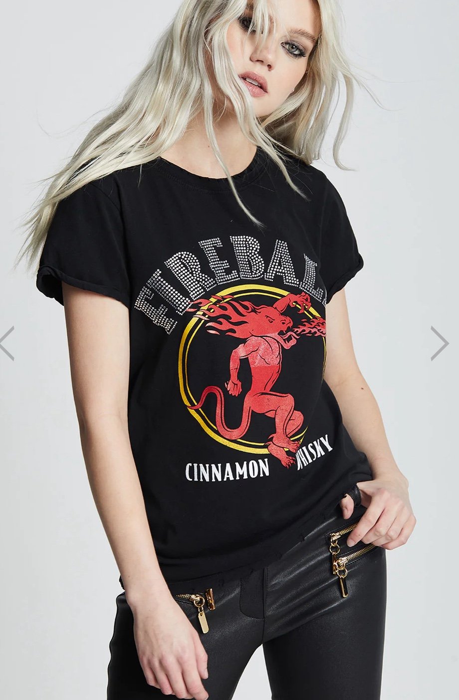 Fireball Whiskey Crystal Embellished Fitted T-shirt Women's Large