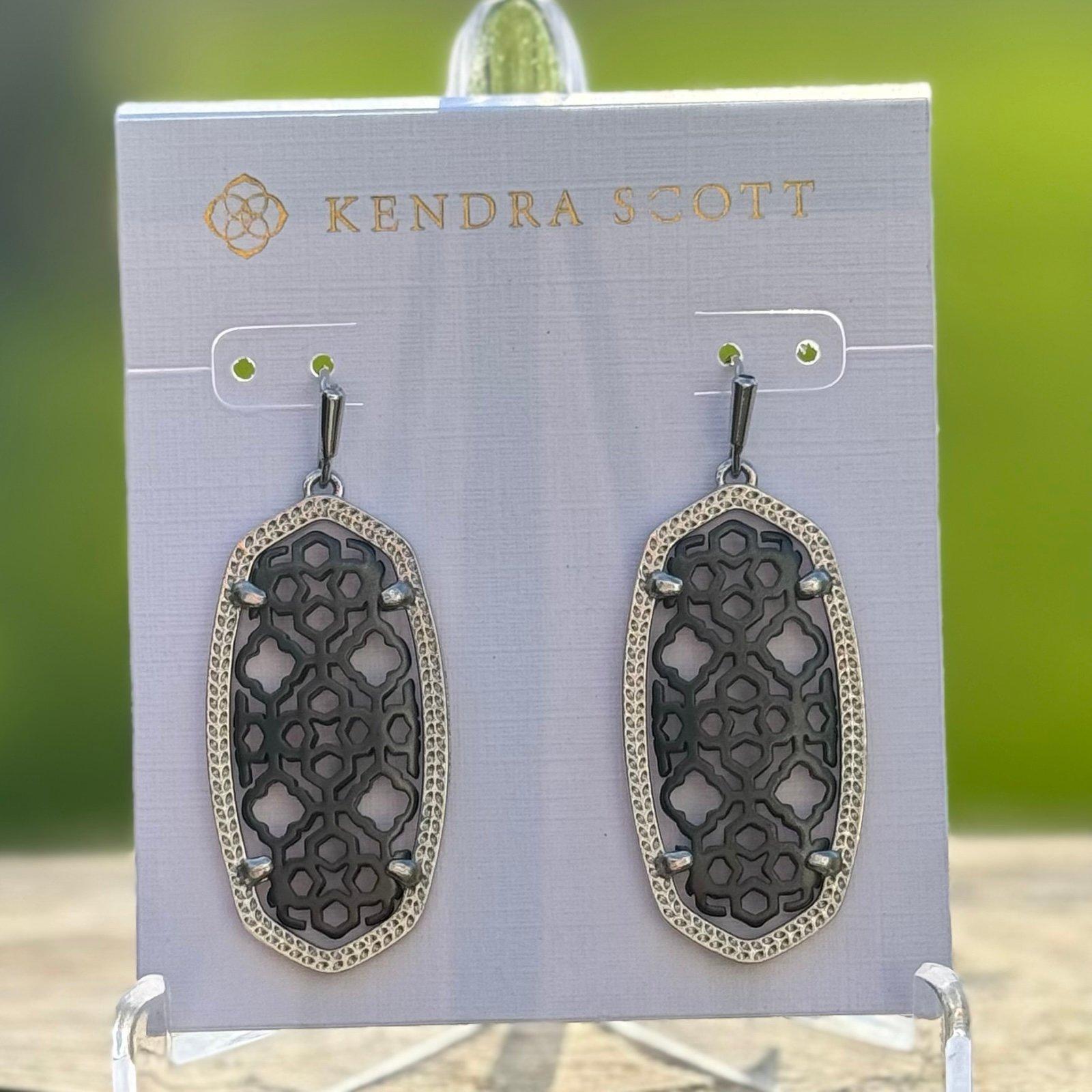 NWT Kendra Scott Elle Gunmetal Filigree Earrings Silver Tone