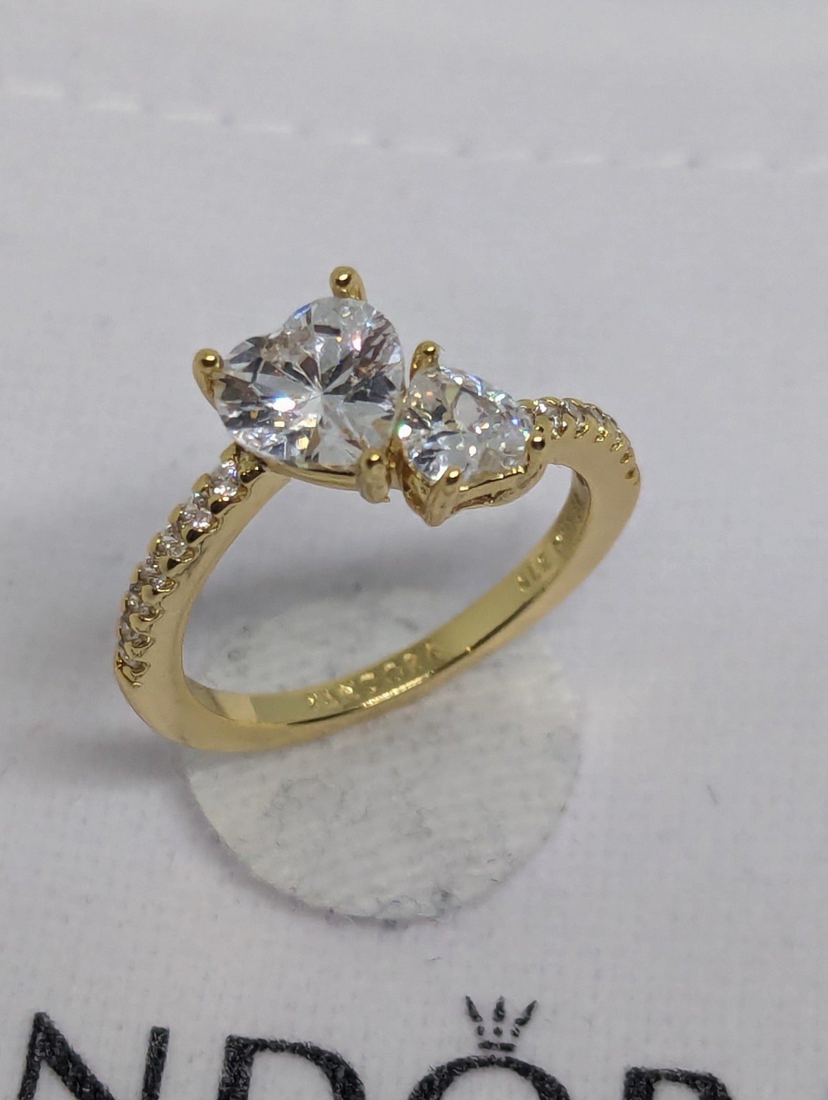 Luxury 2 stone Pandora Ring 14k Golden Plated size 7 / 54