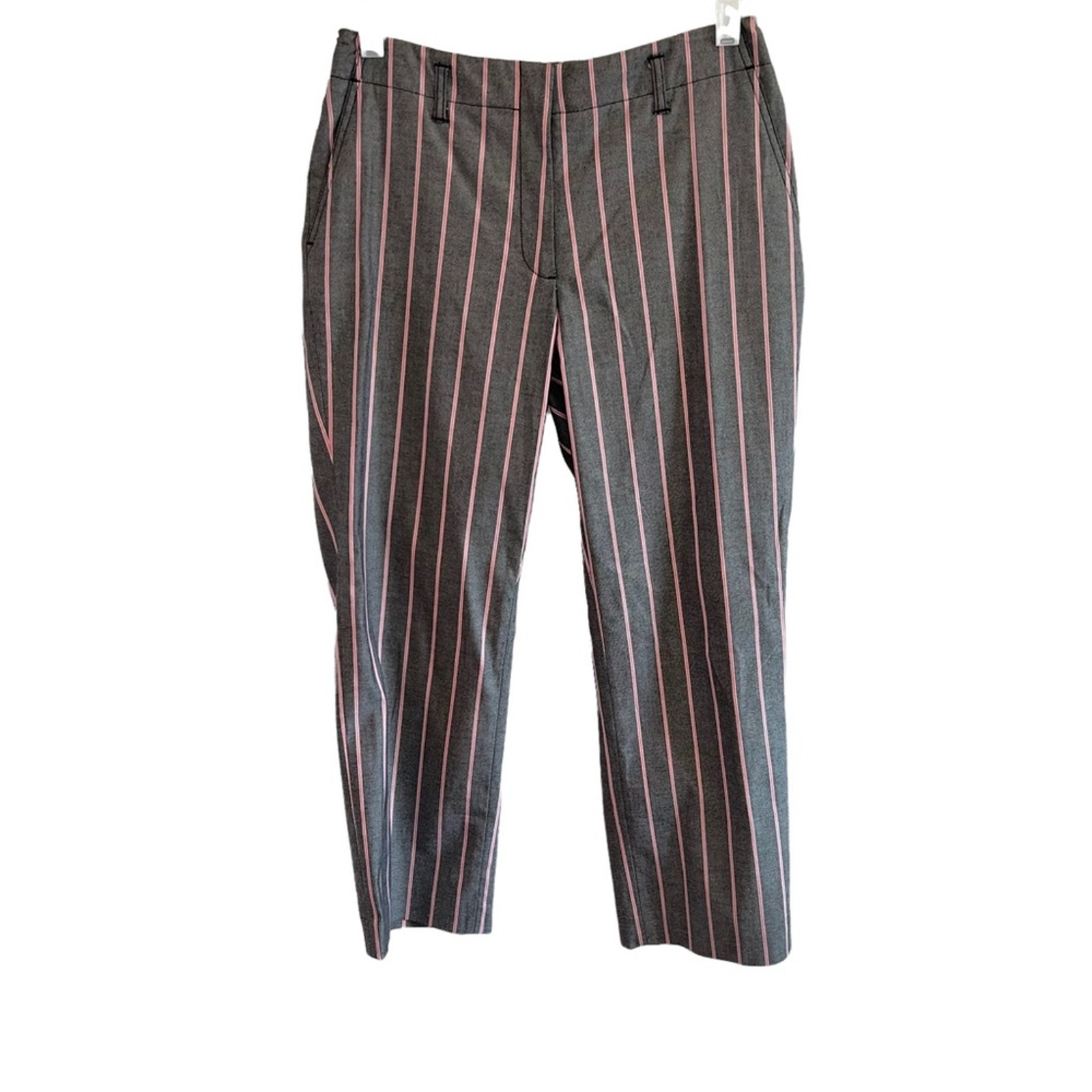 NWT Brooks Brothers 346 Women Pants Capri Gray Pink Stripe Cotton Stretch 4