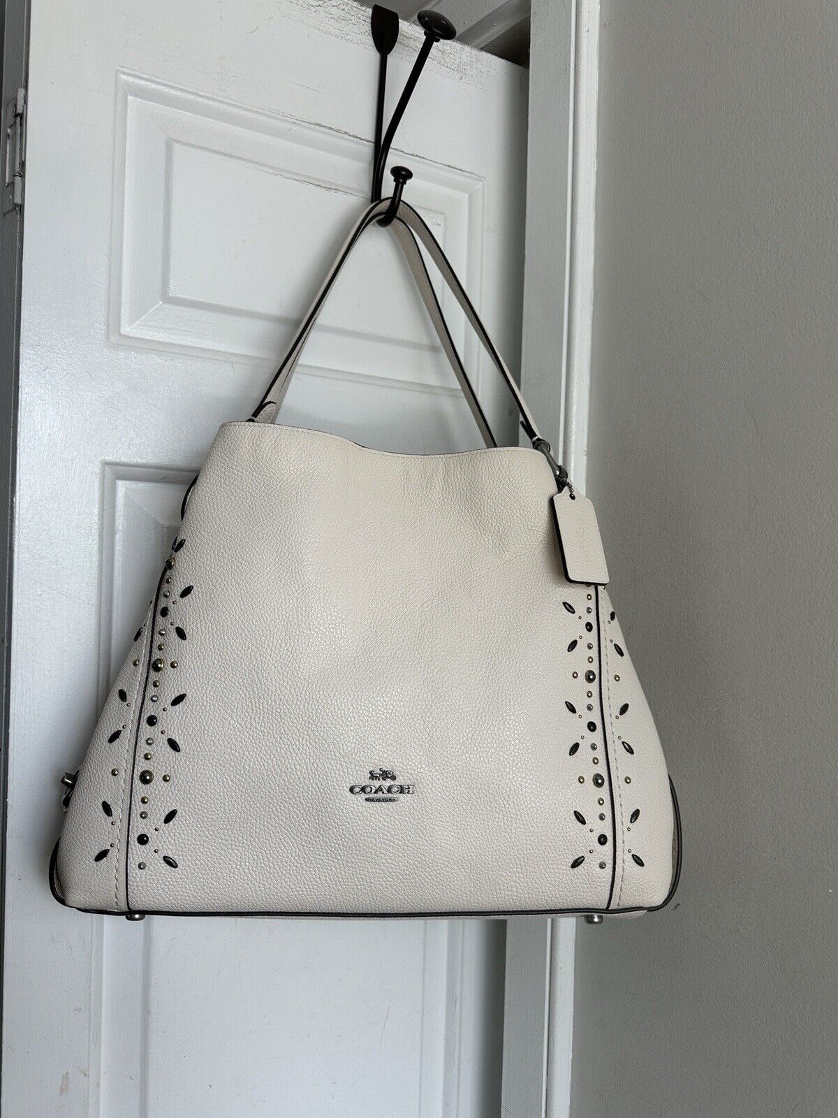 Coach Edie 31 Rivets Chalk White Leather Bag Purse Satchel Tote