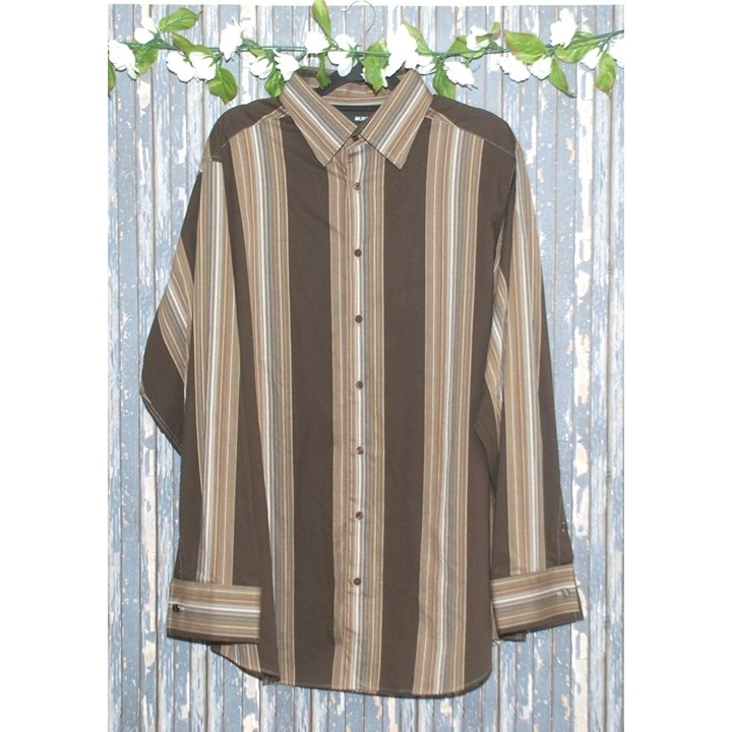 Murano Men's Dress Shirt Size Big & Tall 2XT Brown Stripe French Cuffs Career