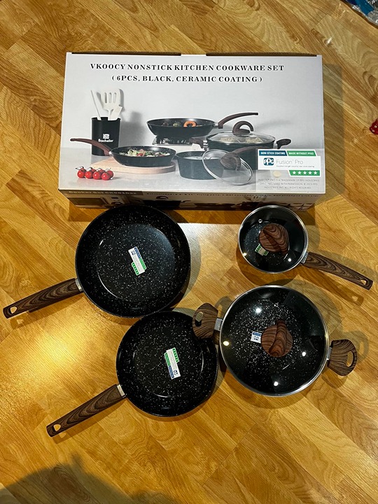 Pots and Pans Set Non Stick, Ceramic Cookware Set with Granite Pattern, Inductio