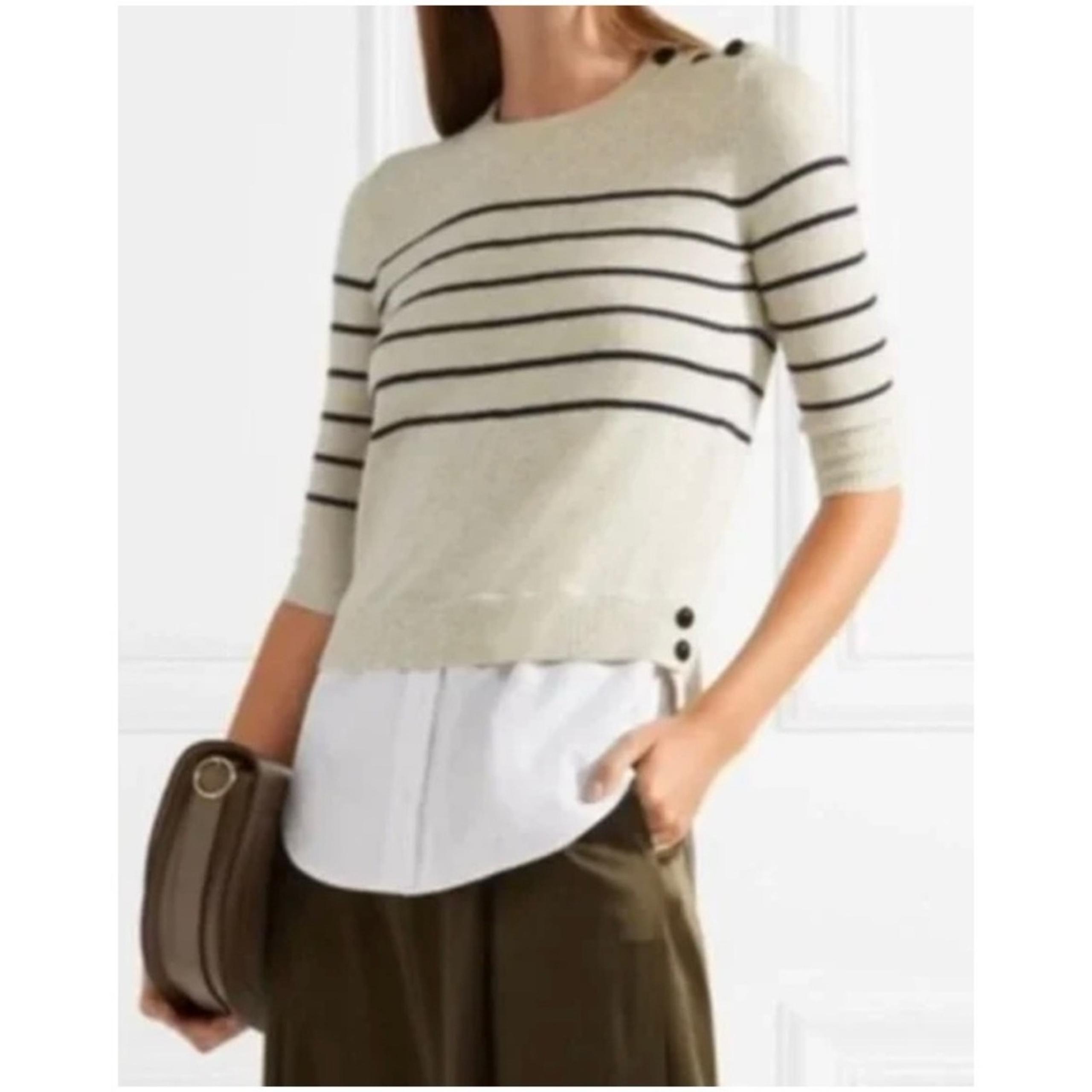 Veronica Beard Women’s Sz XS Beige Stripe Silk Cashmere Sweater Top Knot Mariner
