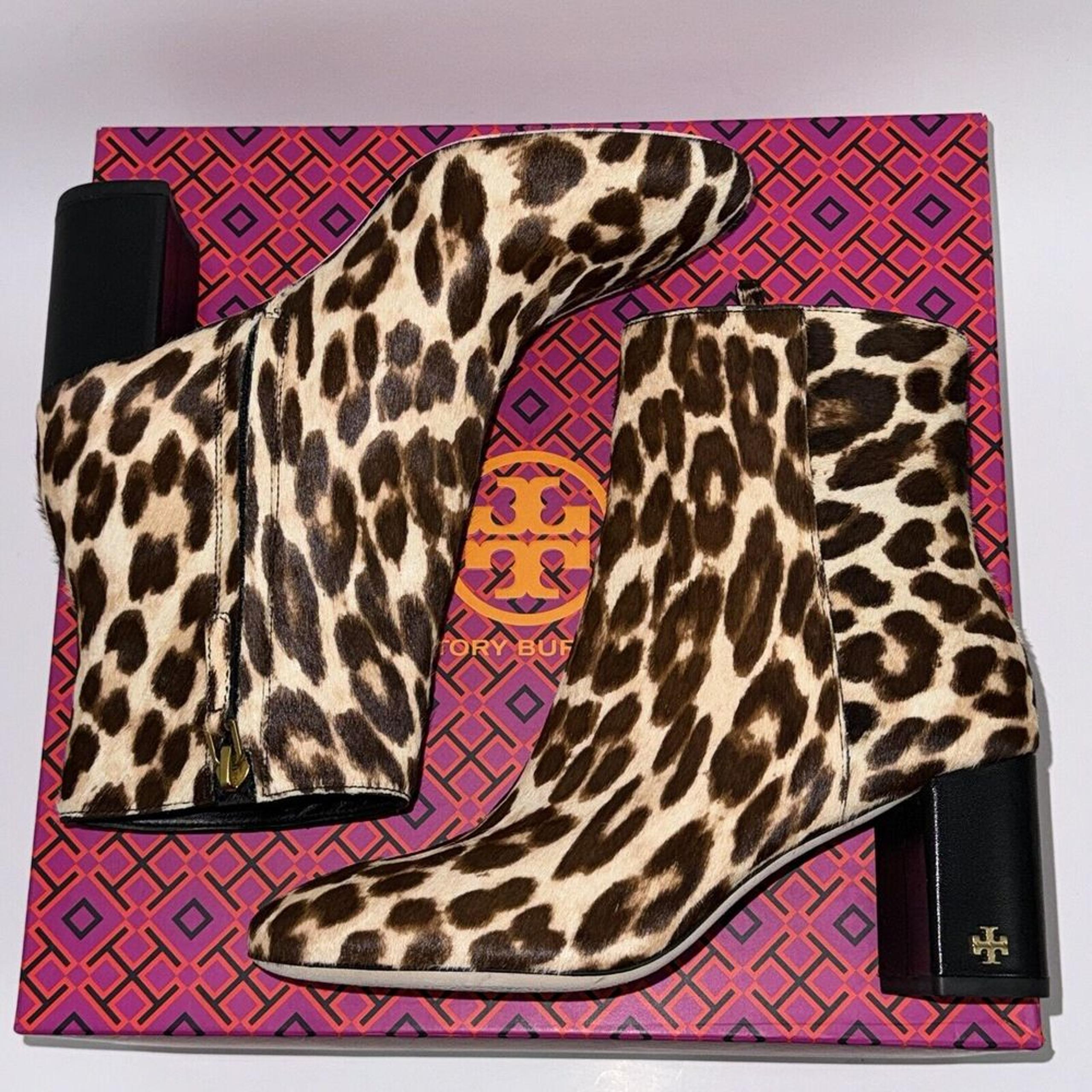 Tory Burch Brooke Bootie Ankle Boots 70MM Round Toe Leopard NEW Women's 6