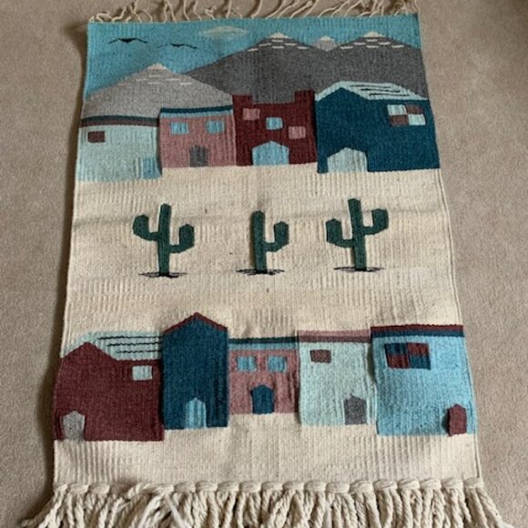Vintage Mexican Woven Wall Hanging Fringe