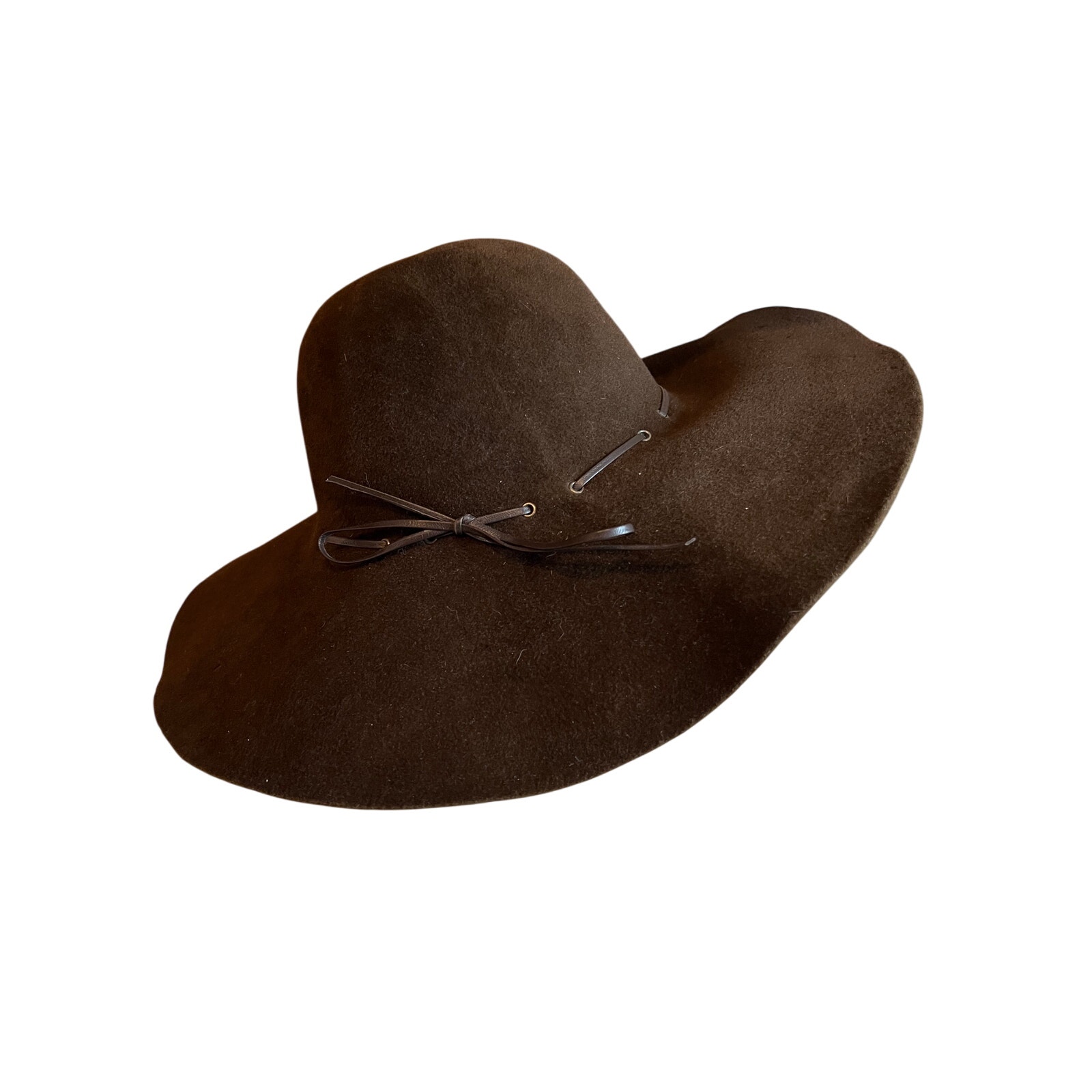 Eric Javits Floppy Brim Felt Hat Whipstitch Detail Dark Brown