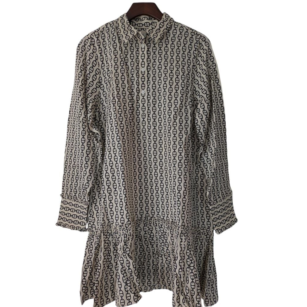 J. Crew Amelia Popover Shirtdress Vintage Links Print Size Large NWT 148 CF661
