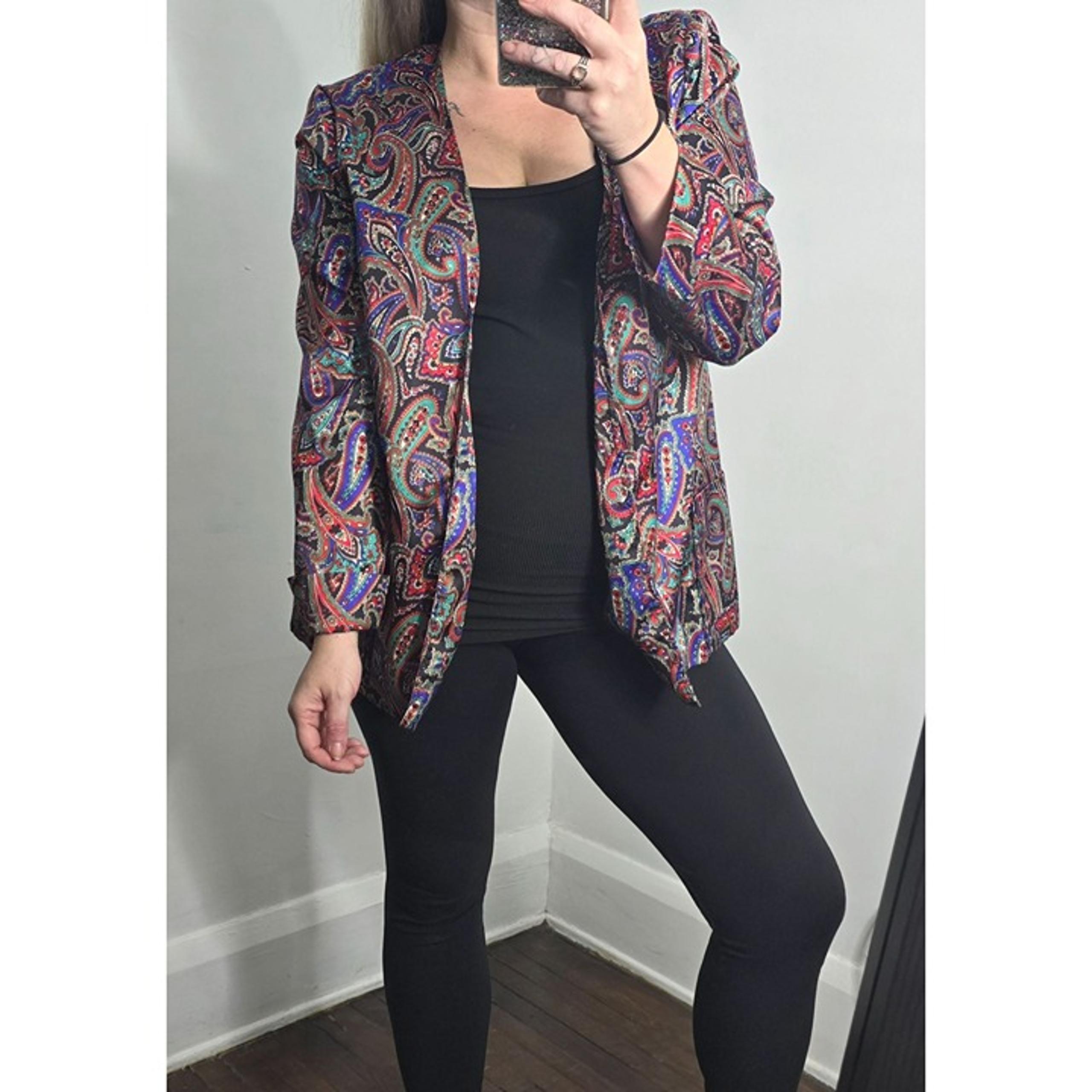 Vintage Colorful Eclectic Paisley Open Front Blazer Jacket
