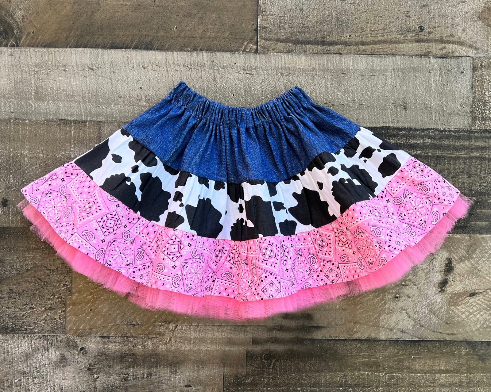 12m Western Wear Pink Bandana Cow Print Skirt