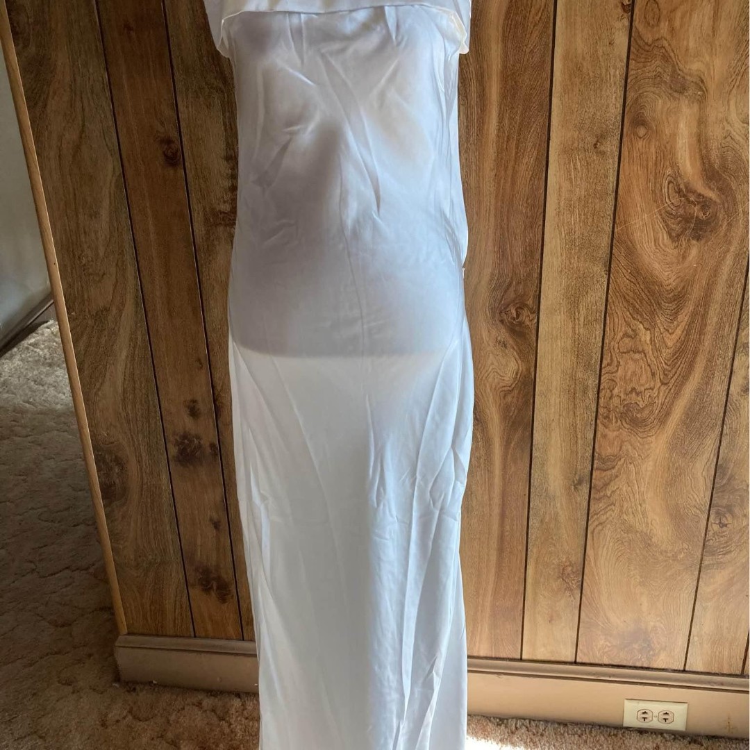 Olia Strapless Open Back Ivory Satin Wedding Cocktail Full Length Gown Size M