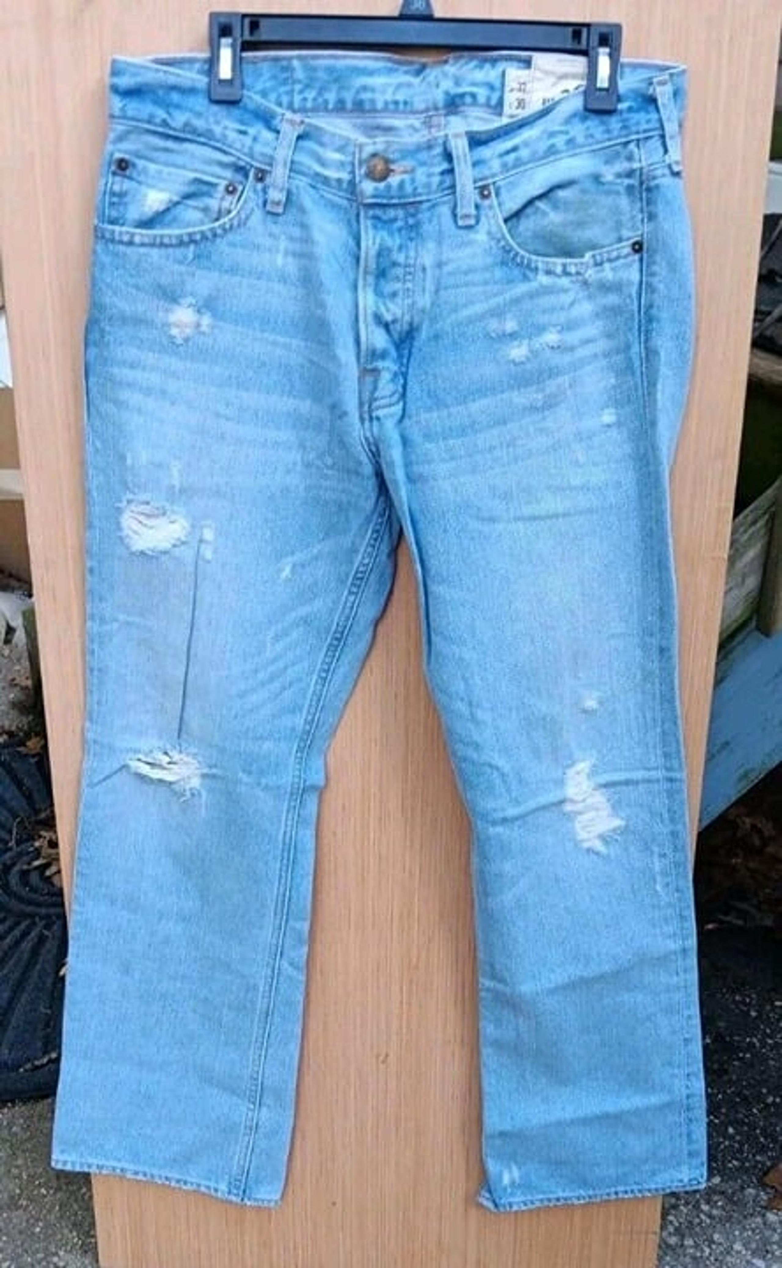 Hollister Hermosa Jeans Mens 32x30 Blue Bootcut Button Fly Distressed
