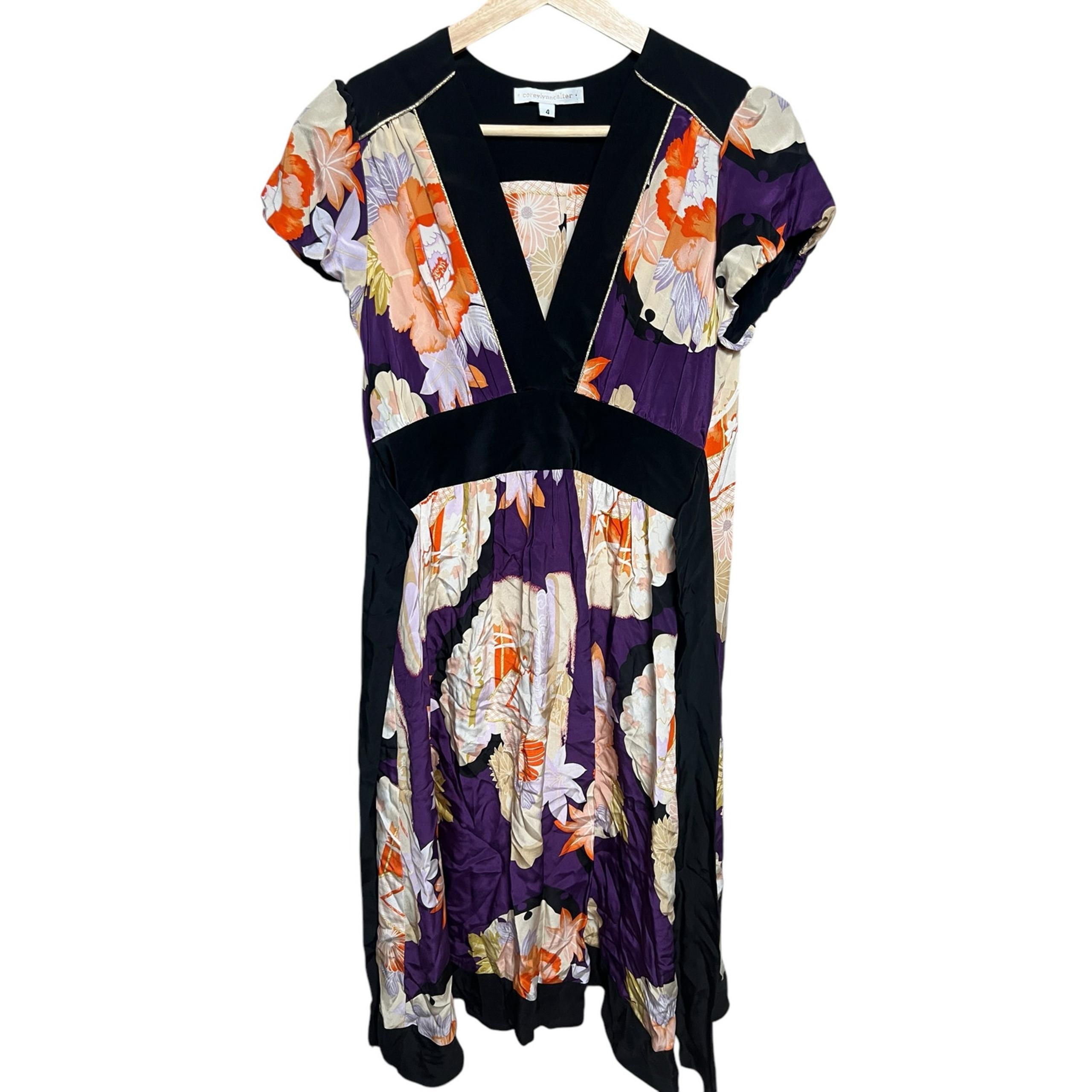 Corey Lynn Calter Dress Womens Size 4 Silk Floral Fit and Flare Cap
