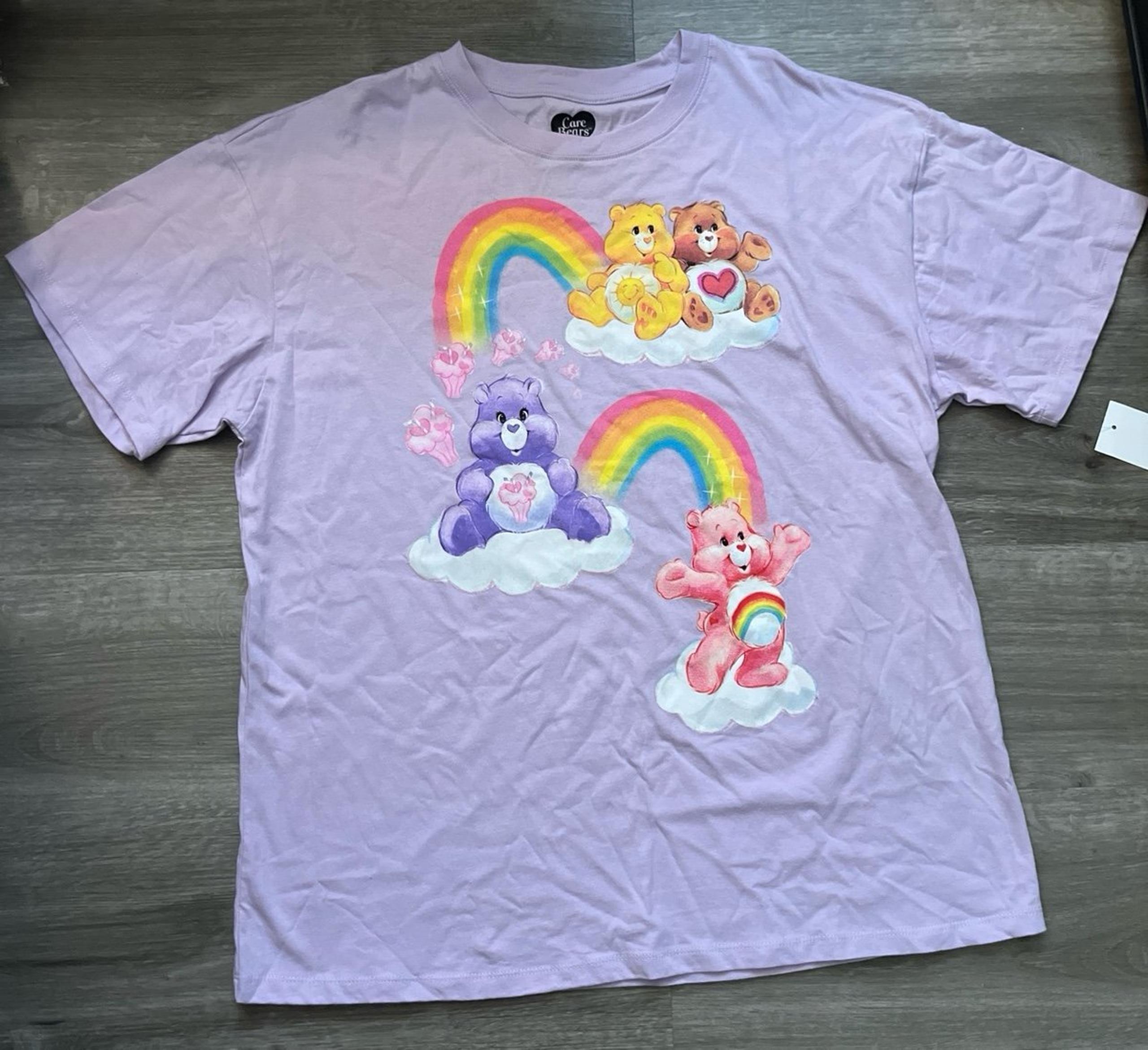 Junior Women’s S Care Bears Purple Tee Shirt T-Shirt Rainbow Cheer Bear