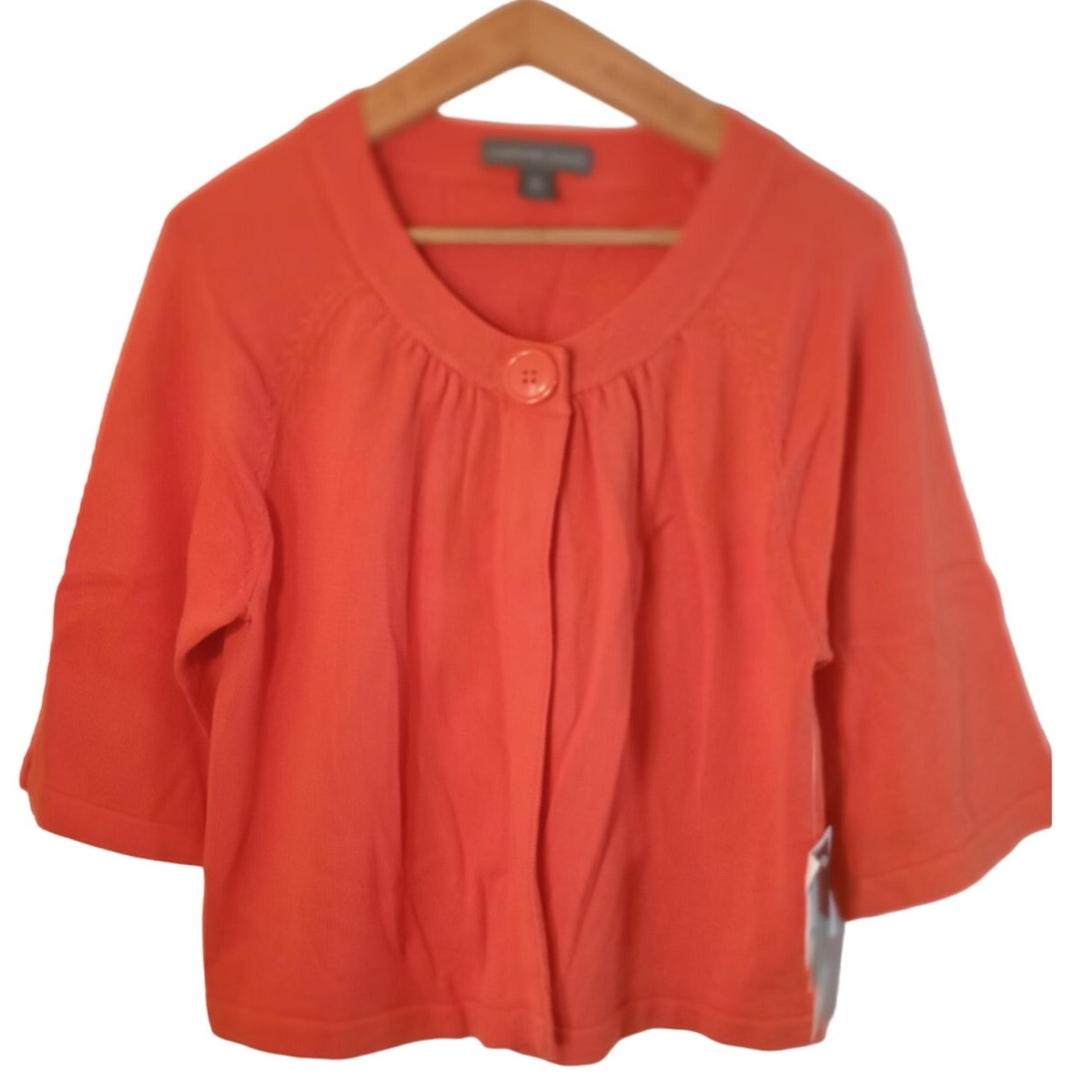 Josephine Chaus Womens Orange One Button Open Front Sweater Cardigan Size XL