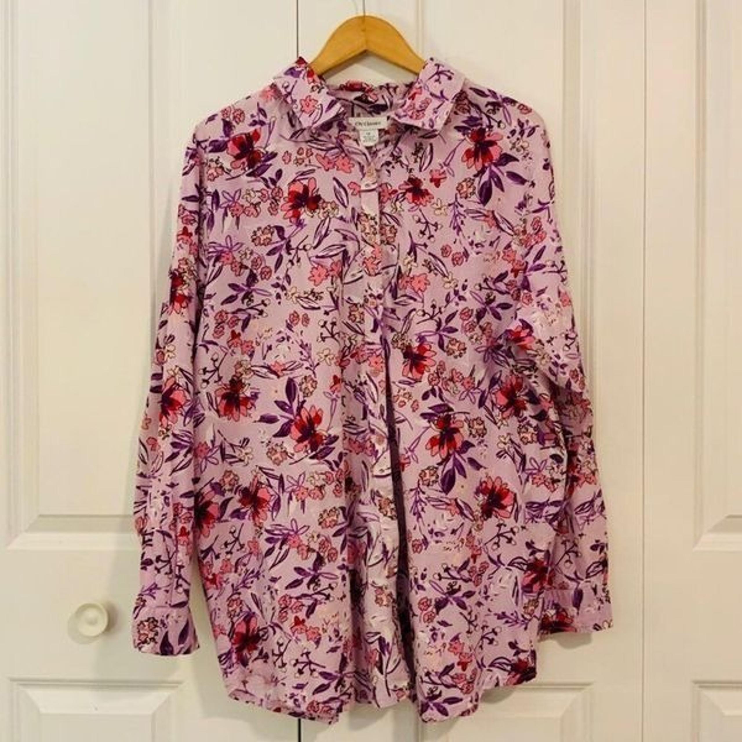 CW Classics Purple Pink Floral Cotton Button Down Top Size 1X
