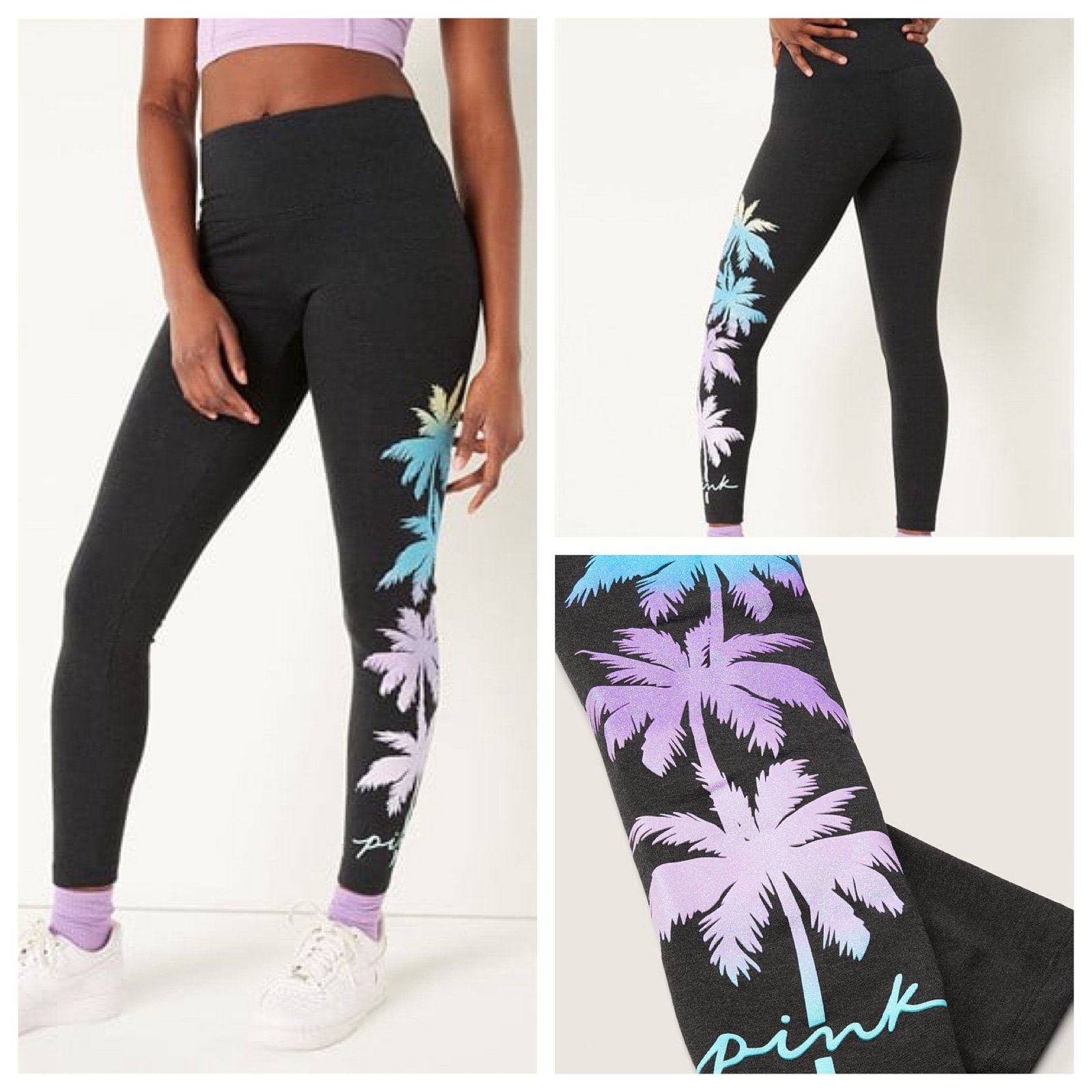 VS VICTORIAS SECRET PINK HIGH WAIST COTTON PANT TIGHT LEGGING SWEATS PALM L