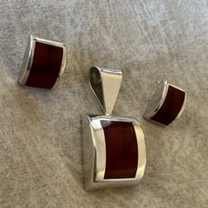 Sterling Silver Red Jasper Pendant and Earrings