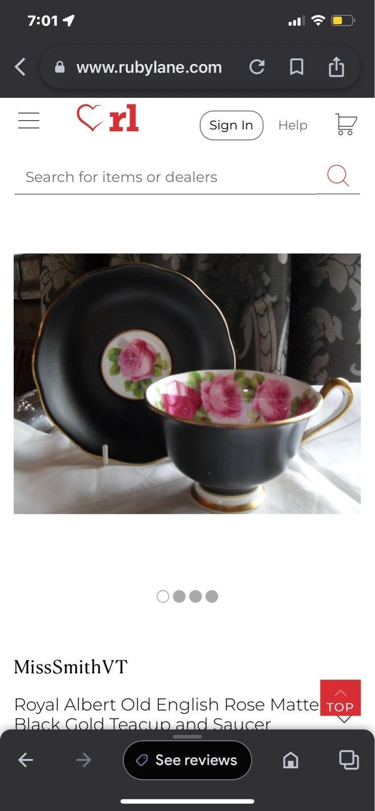 Royal Albert Old English Rose Matte %, Black Gold Teacup and Saucer