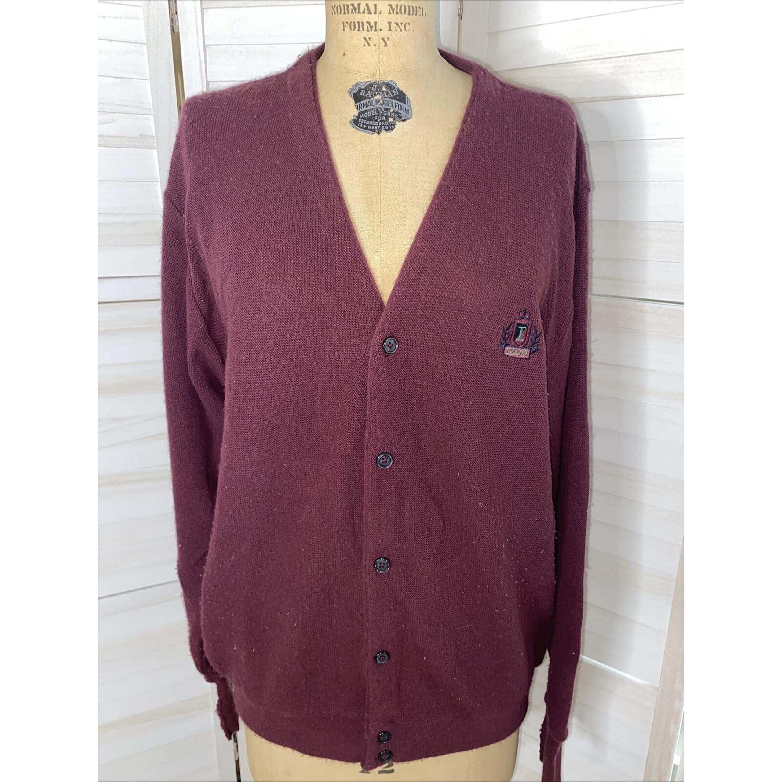 Vintage Izod Mens Sweater XL Maroon Acrylic Cardigan Grandpa Preppy USA