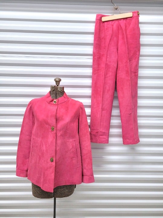 Vintage 1960s Sills by Bonnie Cashin Genuine Leather Pink Mod Jacket Pants GoGo