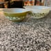 Vintage Pyrex green and white nesting bowls