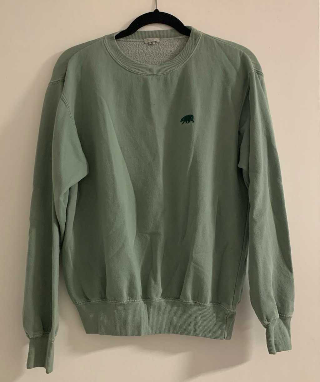 Brandy Melville John Galt Sage Green Bear Embroidery Pullover Sweatshirt