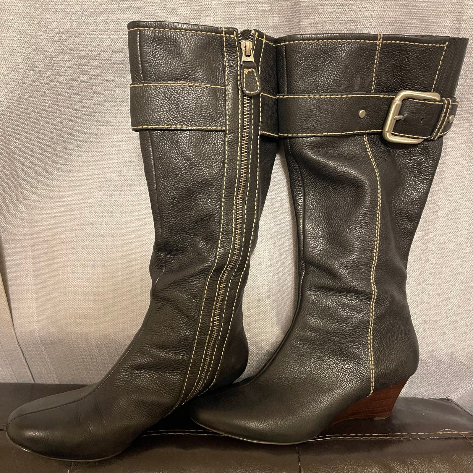 Fossil Leather Wedge Heel Boots