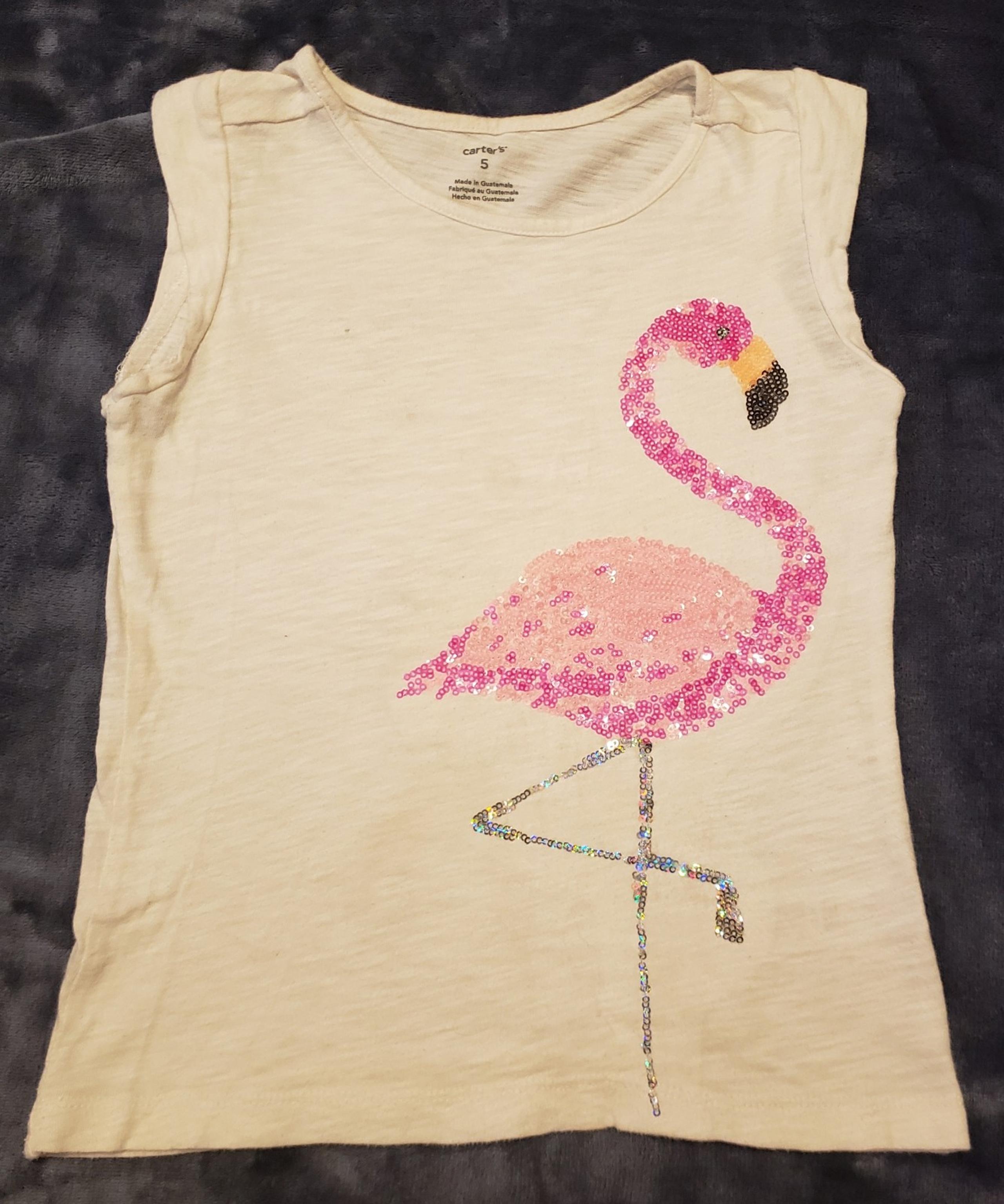 Carter's Sequin Pink Flamingo on White Tank Top Shirt Girls size 5