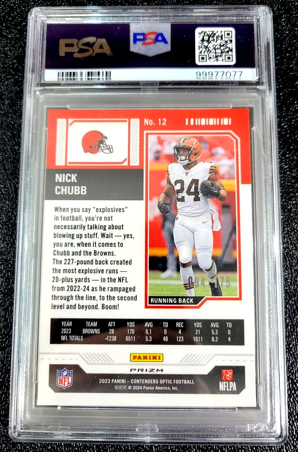 PSA 9 MINT 2023 NICK CHUBB SP /175 CONTENDERS OPTIC RED PRIZM SEASON TICKET G501