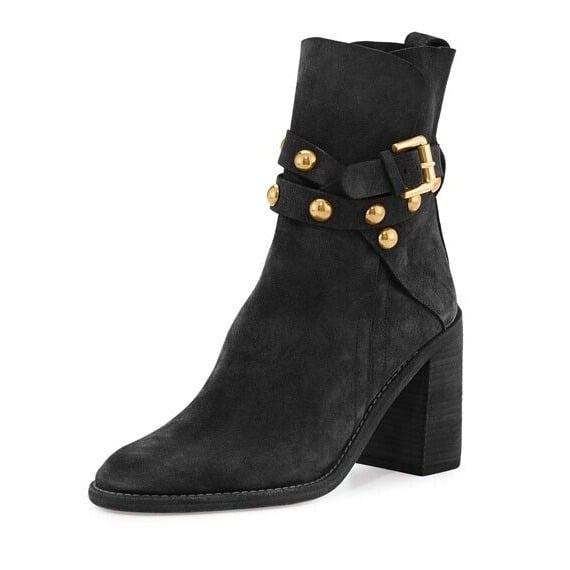 See by Chloe Janis Strappy Studded Heeled Black Suede Ankle Boot Booties Size 9