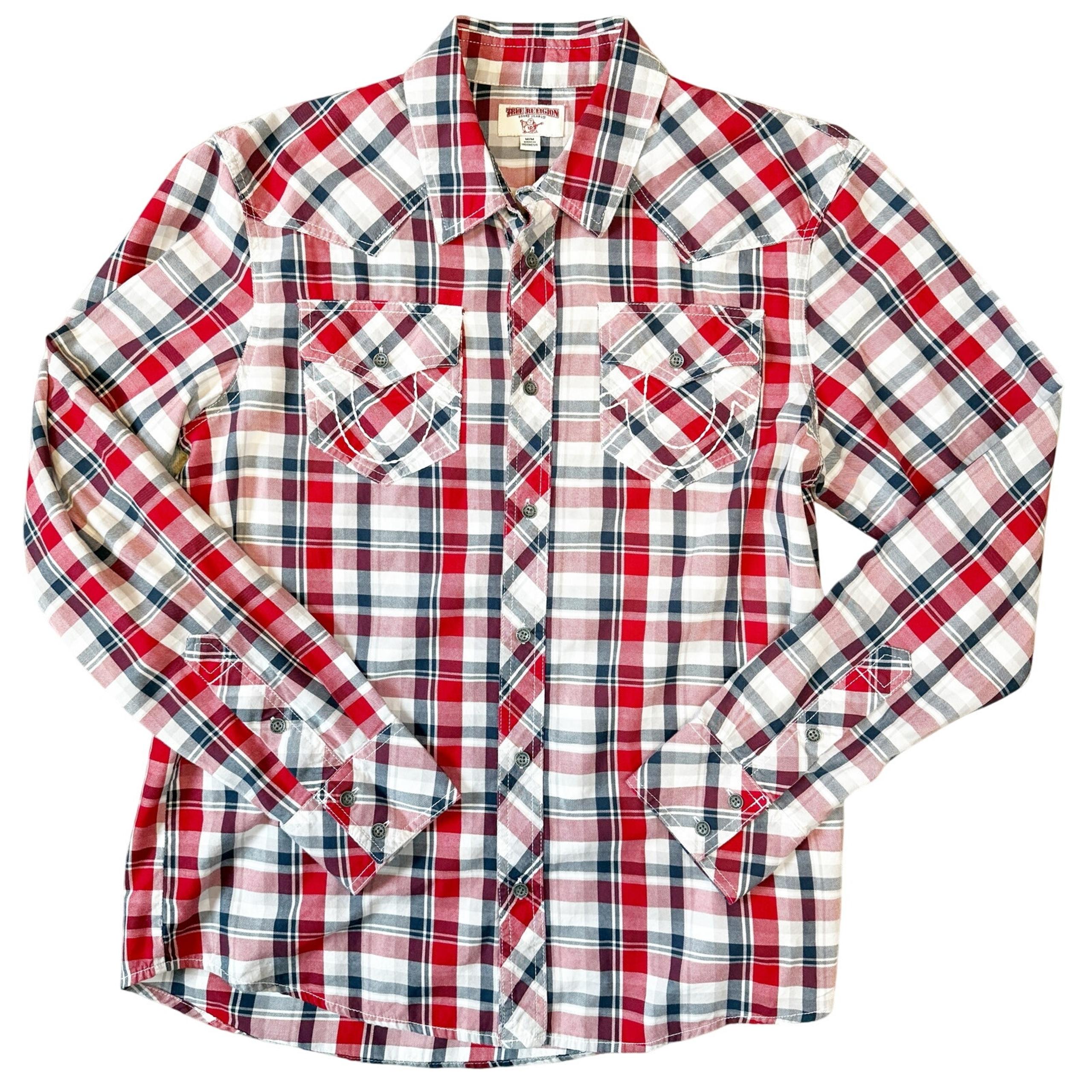 True Religion Men's Plaid Western Button-Down Shirt Medium