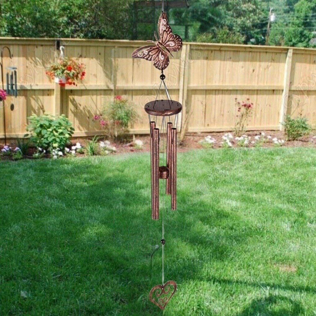 Beautiful Butterfly and Heart Iron Wind Chime Hanging Porch Patio Garden Décor