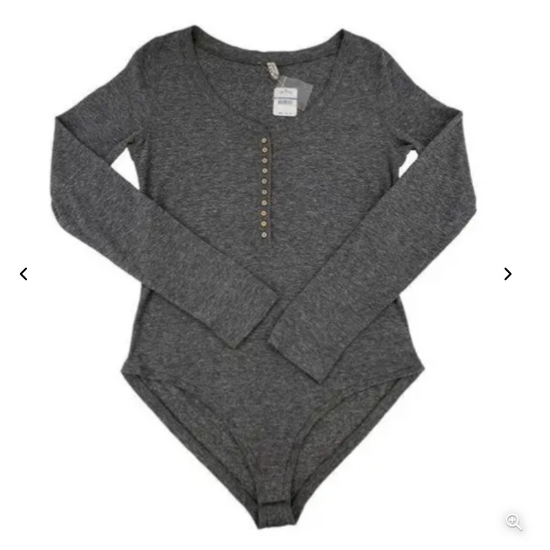 Free People SMALL Heather Grey Dylan Thermal Long Sleeve Henley Bodysuit