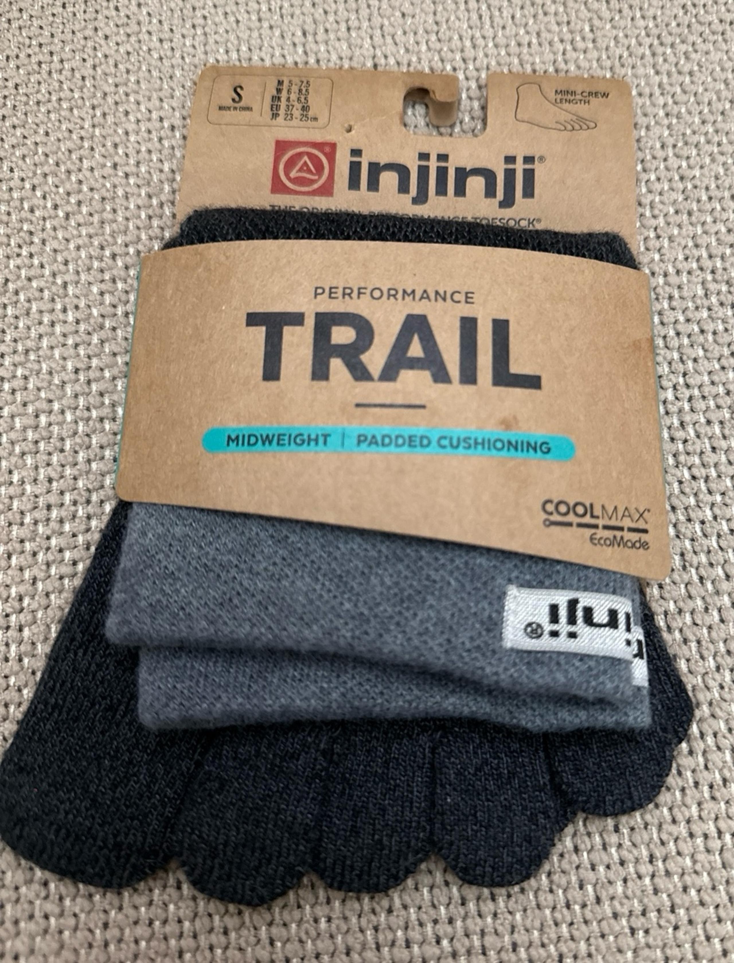 Ininji Midweight Trail Mini Crew Toe Socks Size small  NWT Grey