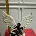 Caribbean Calcite Unicorn Pegasus Wing Crystal Stone Carving Stand Set