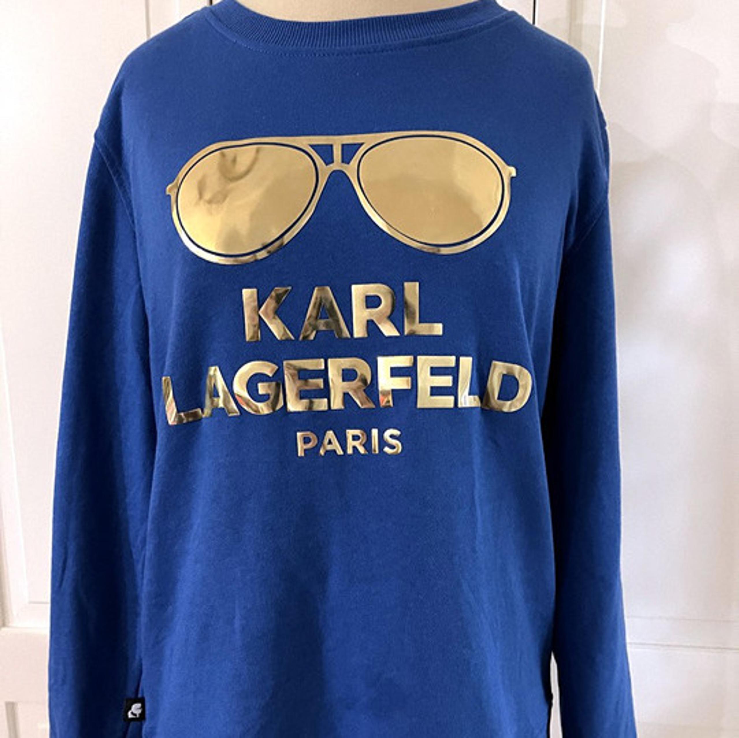 Karl Lagerfeld Paris Sweatshirt Women's XS Royal Blue Gold Foil Glasses Y2K