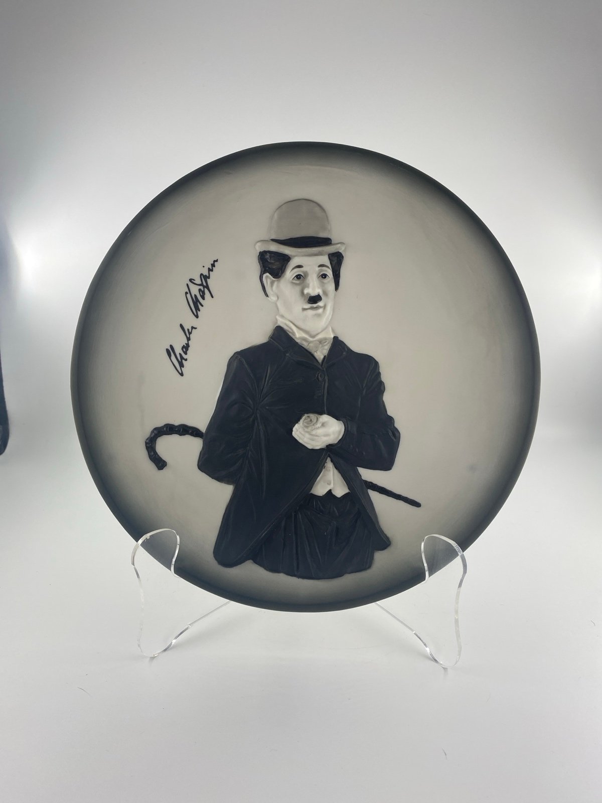 Vintage 1985 Ceramic Plate Charlie Chaplin Great Entertainer Series w/Film Can