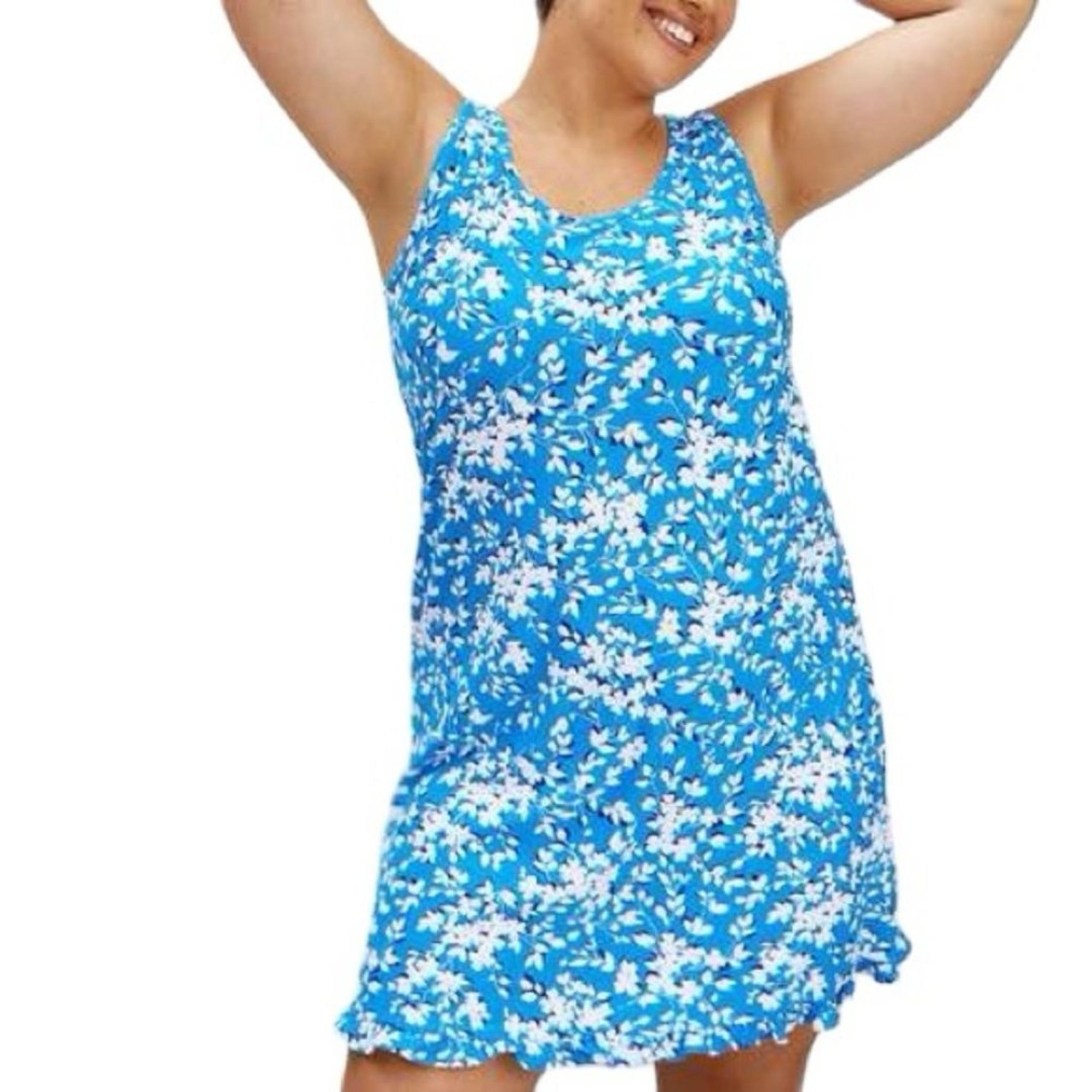 Draper James Blue White Floral Ruffle Nightie Sleep Dress Gown Women's size L/XL