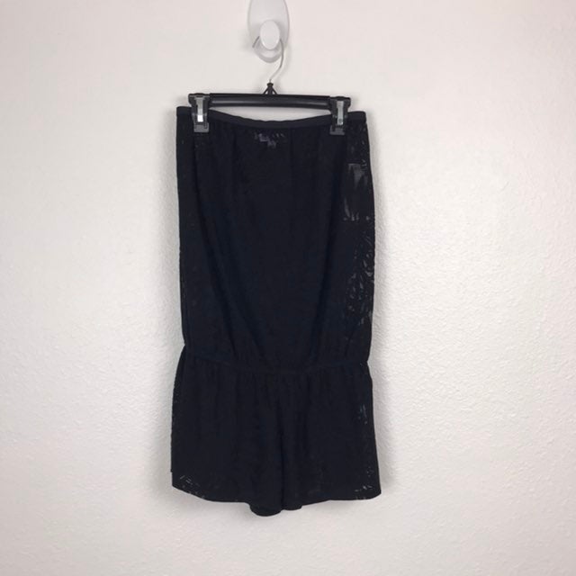 Ella Moss black crotchet lace swim coverup shorts strapless romper