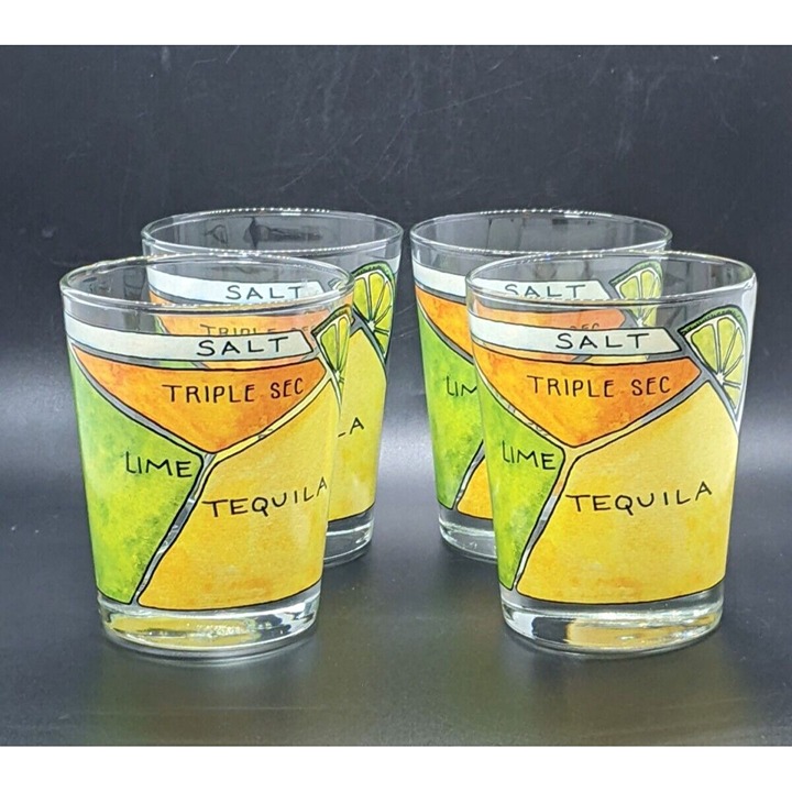 Alyson Thomas Margarita Diagram Glasses Tumbler Set of 4 Tequila Recipe 12 oz