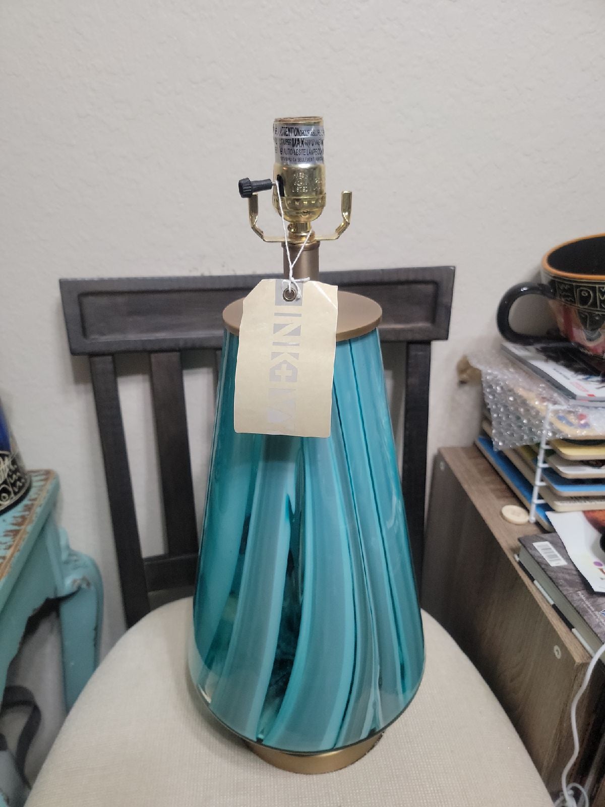 Ink + Ivy Blue wave blownglass lamp