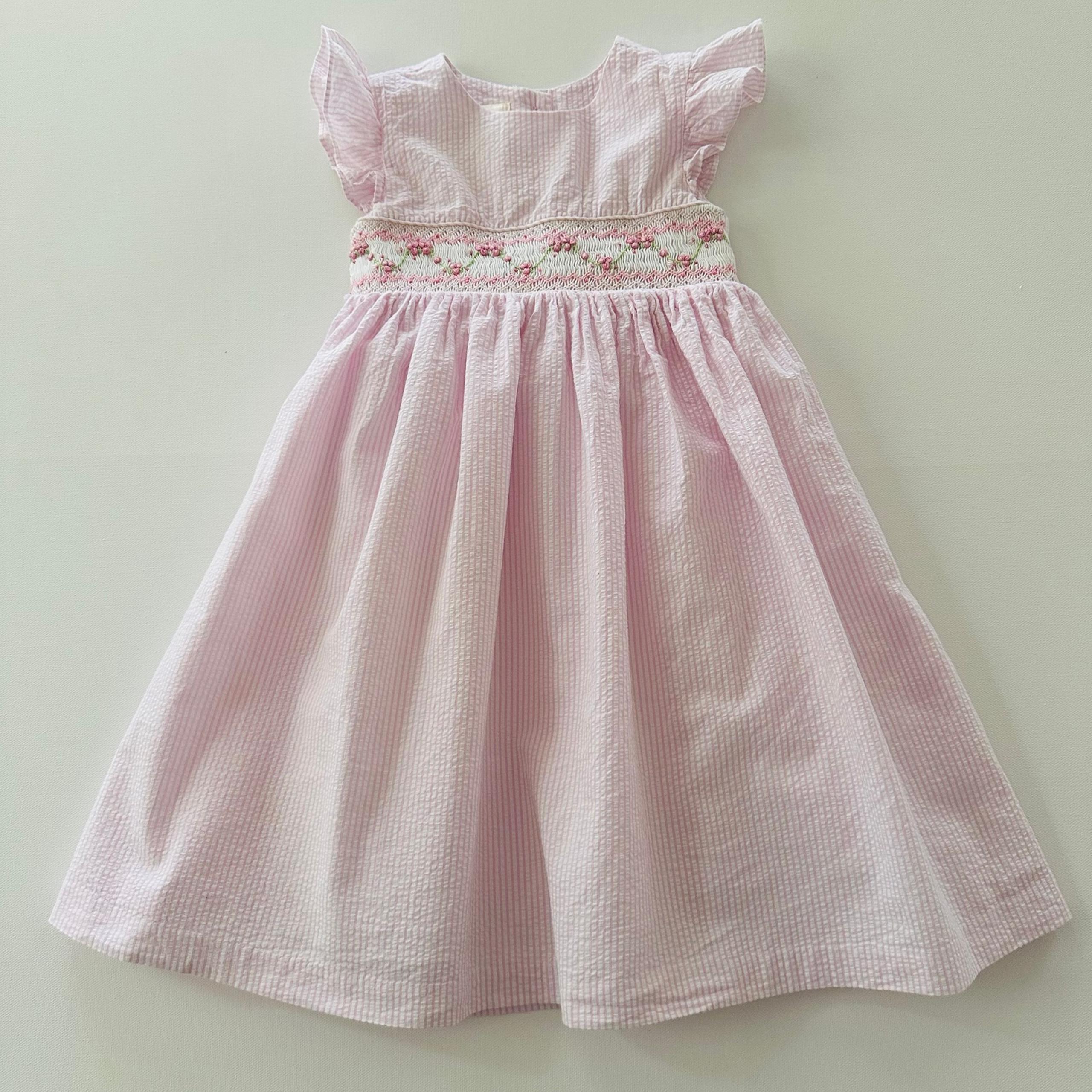Laura Ashley Girls 4 Pink Smocked Seersucker Dress Spring Summer Easter