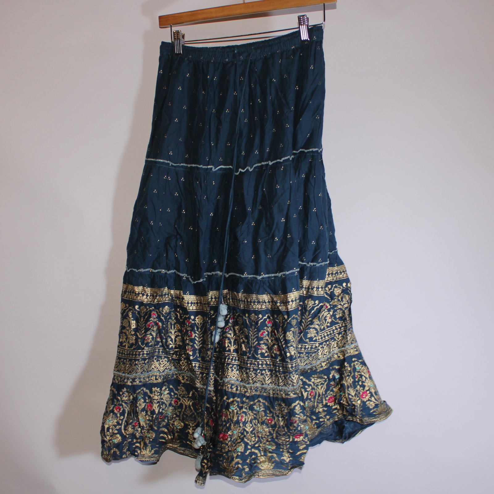 Teal Maxi Skirt With A Gold Foil Boho Design Size 12-13 Years