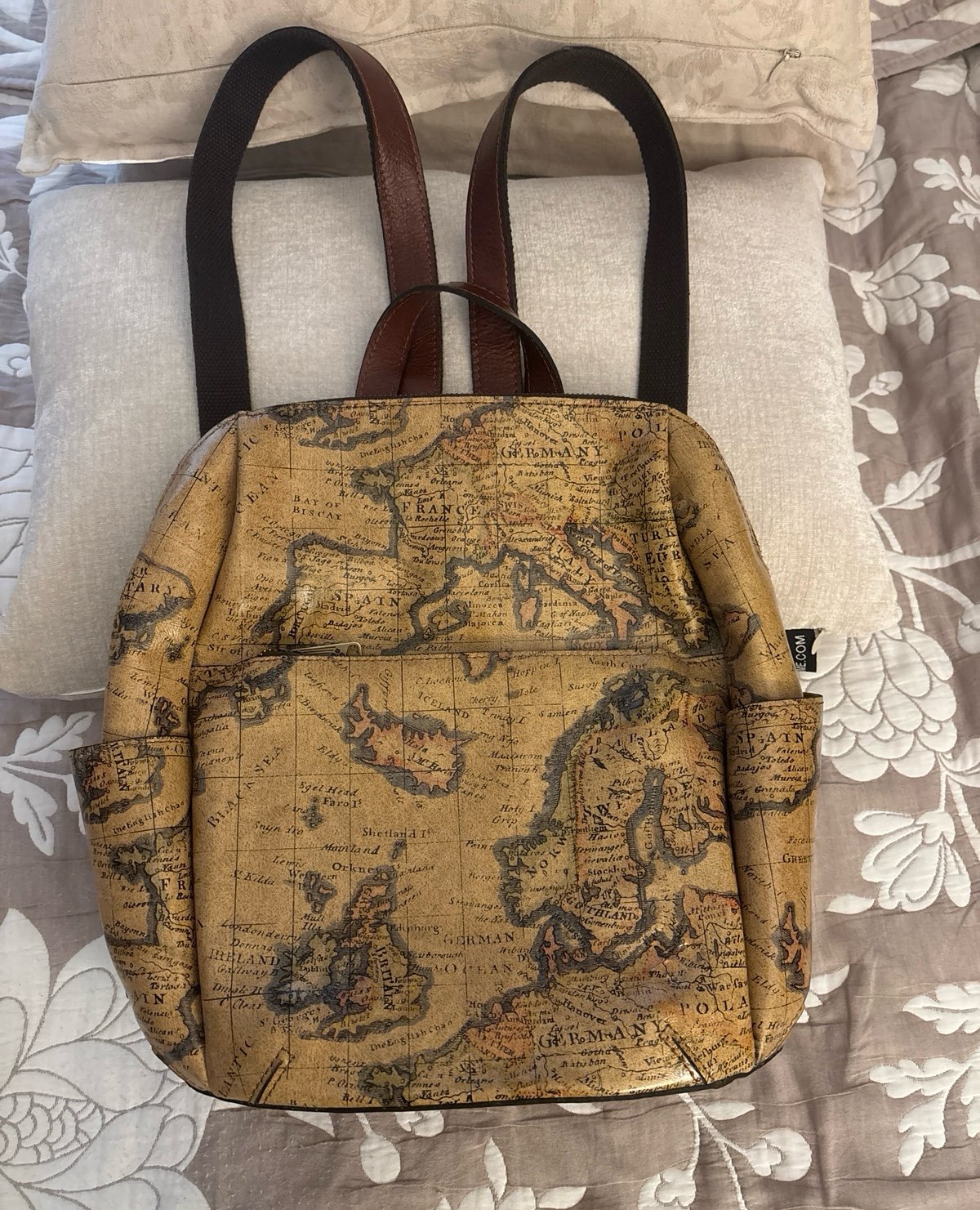Patricia Nash Brionne Backpack, Genuine Leather, European Map Design