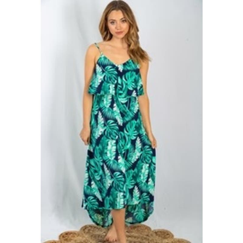 WHITE BIRCH THE VANESSA HIGH LOW PALM LEAF CASUAL BEACH RESORTWEAR MAXI DRESS