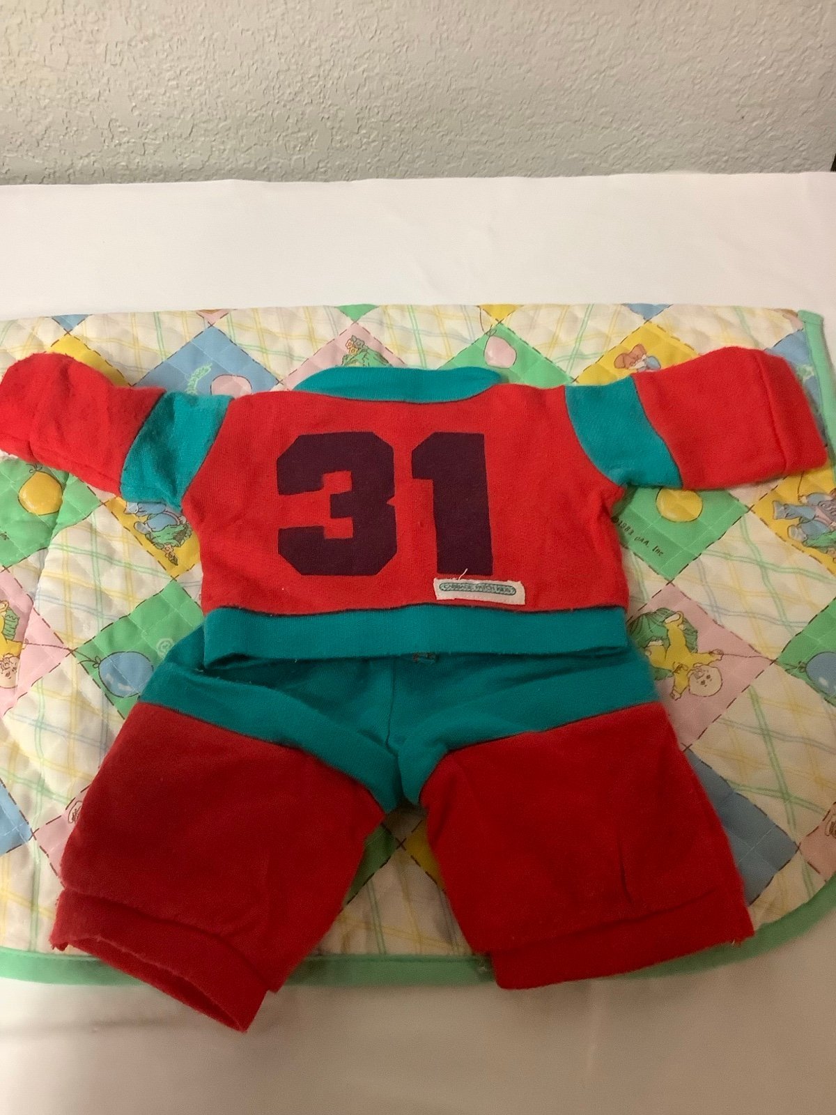 Vintage Cabbage Patch Kid Boys #31 Sports Outfit Red And Teal Blue CPK Doll