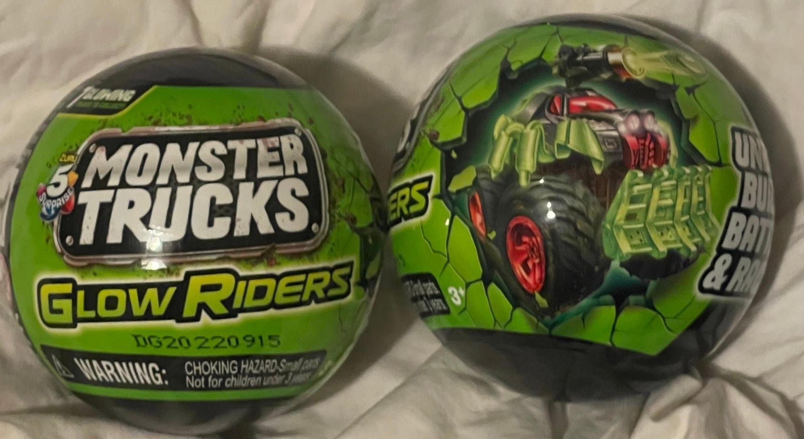 5 Surprise Monster Trucks Glow Riders Mystery Collectible Capsule - set of 2