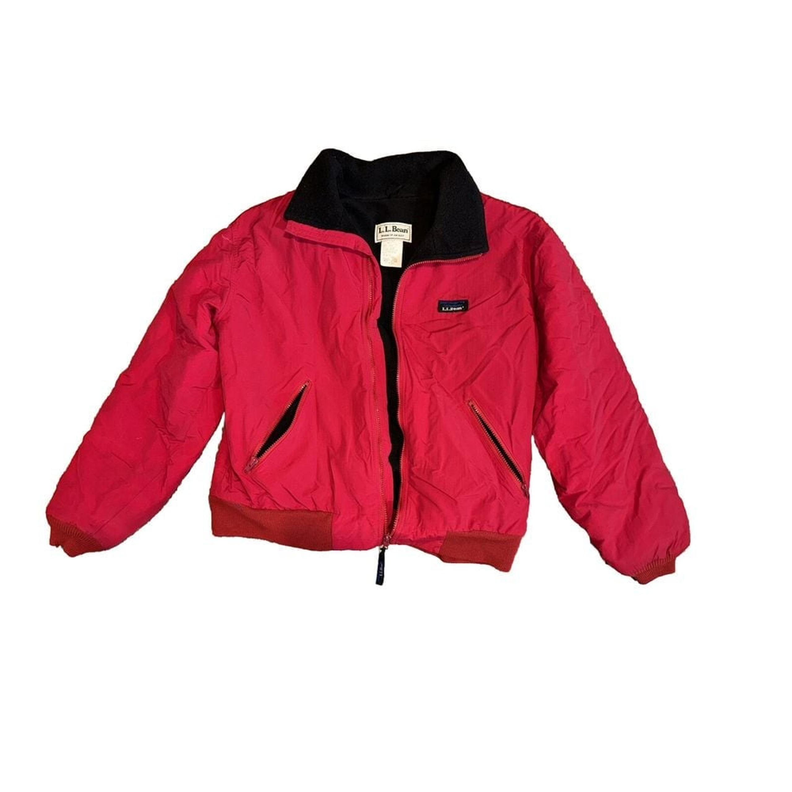 80's LL Bean Zip Fleece Nylon Red Puffer Bomber Jacket Size Medium Vibtage