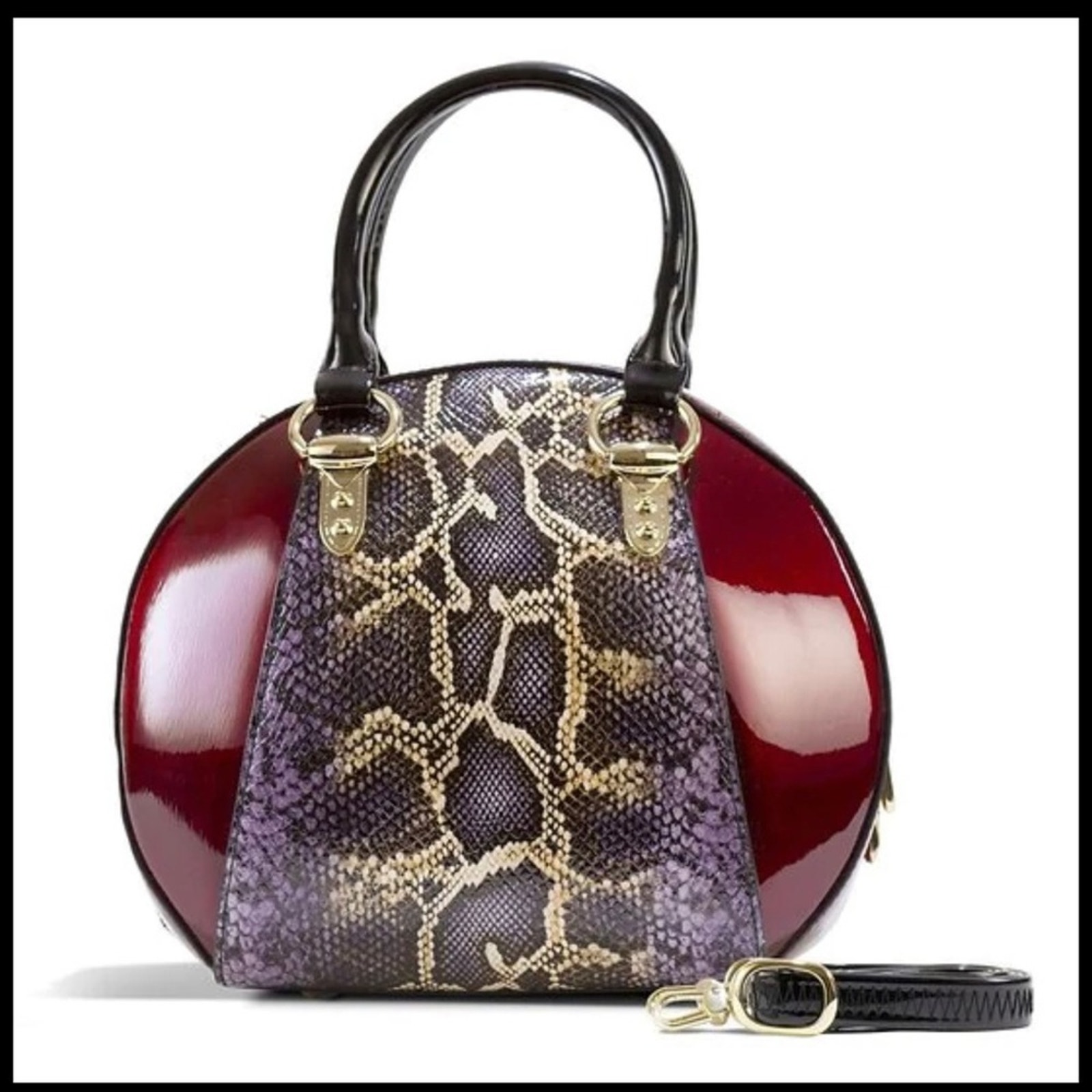 SVETLANA VERSION 2 PYTHON PRINT (BURGUNDY)LEATHER HANDBAG